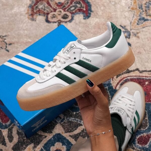 ADIDASS SAMBA WHITE GREEN SATIN STRIPE